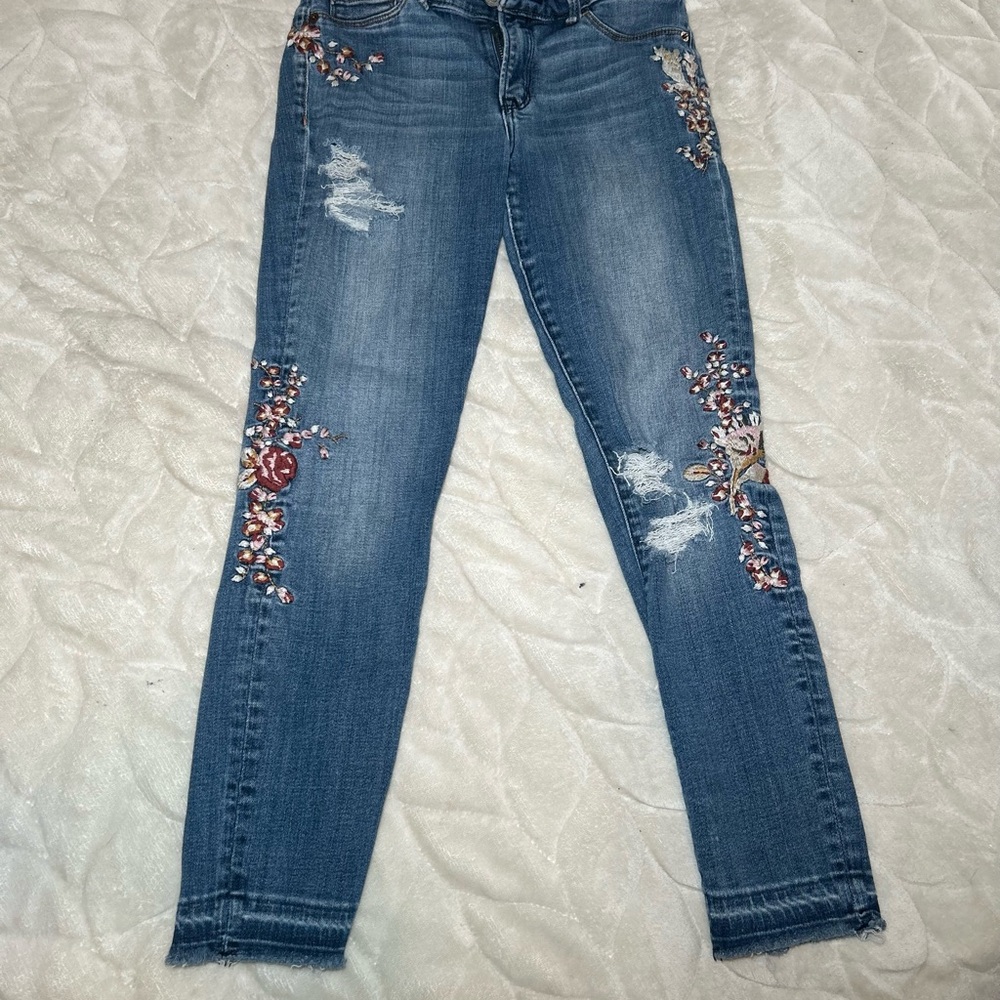 Abercrombie & Fitch Blue Skinny Jeans with Floral Embroidery